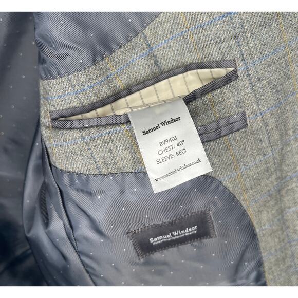Samuel Windsor men’s waistcoat jacket grey windowpane wool lined polyester 40Reg - Picture 3 of 8